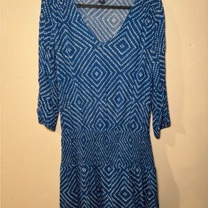 Blue Geometric Patterned blousen Dress